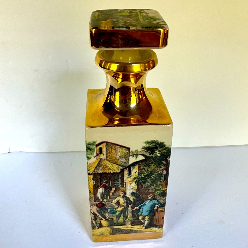 VTG Decanter Italian Neoclassic Wraparound Art Porcelain 50s Liquor Barware Bar